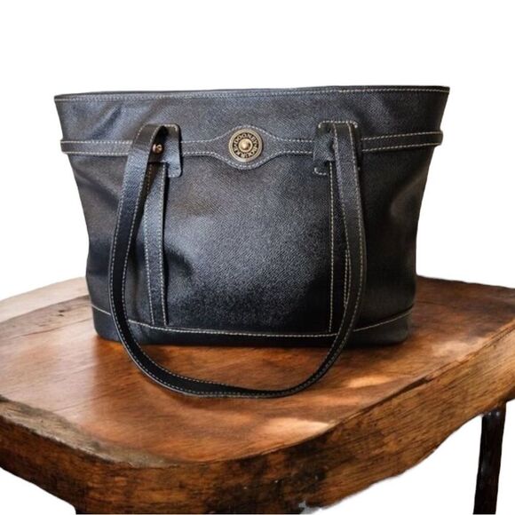 VINTAGE  Y2K DOONEY  & BOURKE BLACK LEATHER LARGE SHOULDER TOTE LOCK - Picture 1 of 11